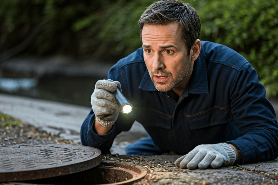 Inspecting sewer repair issues.
